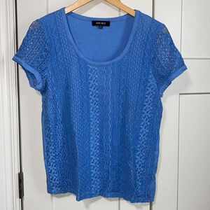 Nine West blue lace front short sleeve top size xl